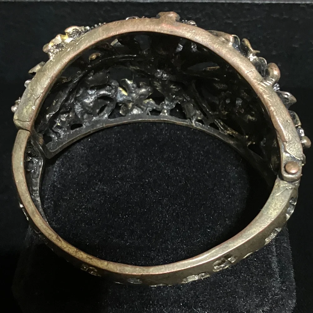 Vintage Floral Crystal Cuff Bracelet in Amber and Gold - Women Jewelry